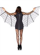 Fladdermus, maskeradklänning i lamé med vingar och blommig spets